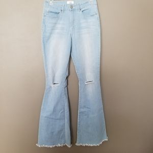 YMI 7 Flare Bell Bottom Distressed Blue Jeans